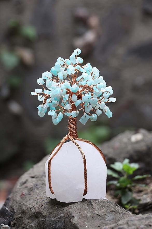 zaicus amazonite 宝石树透明石英基金丝盆景钱树,用于水晶*好运精神